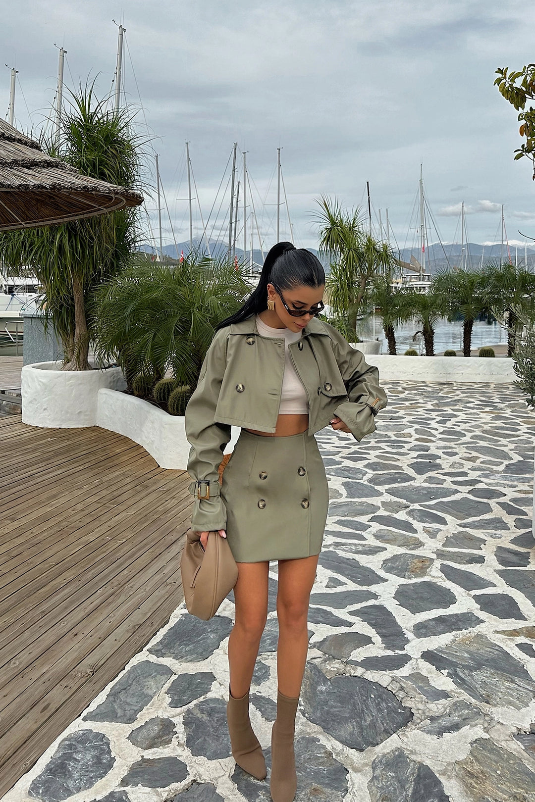EYY Women Coco Haki Button Detail Skirt Suit - Newport