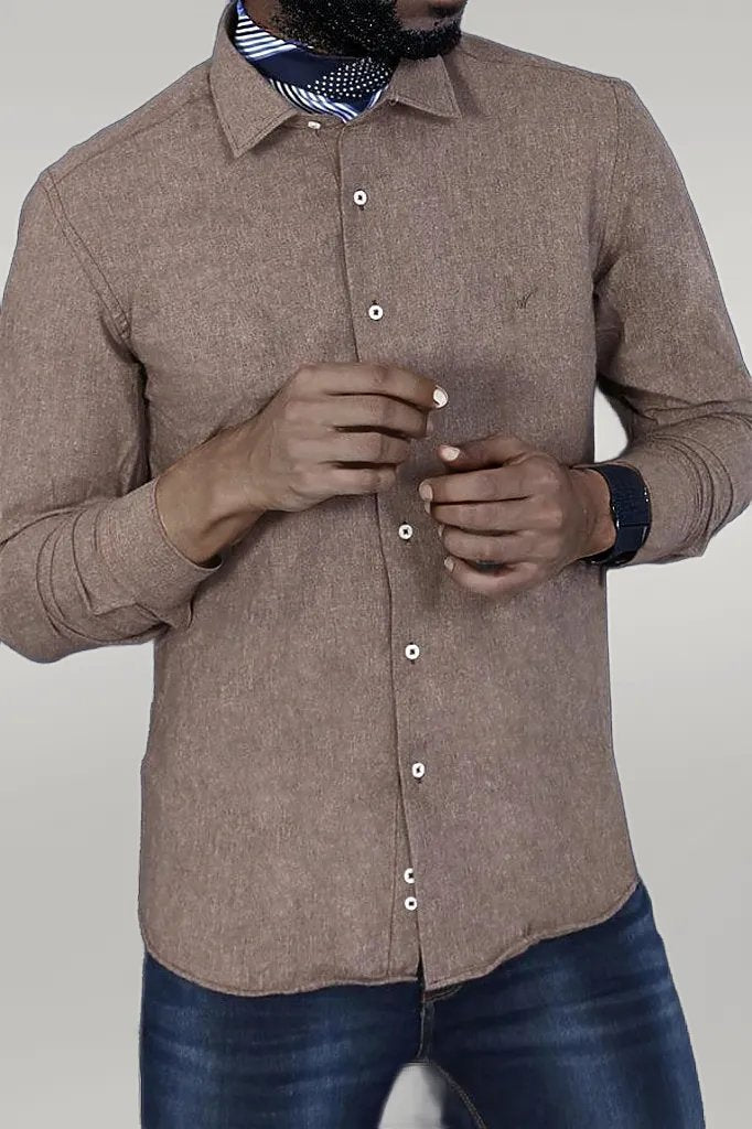 WSS Patterned Wool Dark Brown Shirt  - Singen