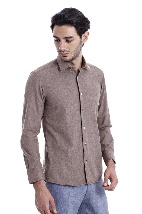 WSS Patterned Wool Dark Brown Shirt  - Monclova