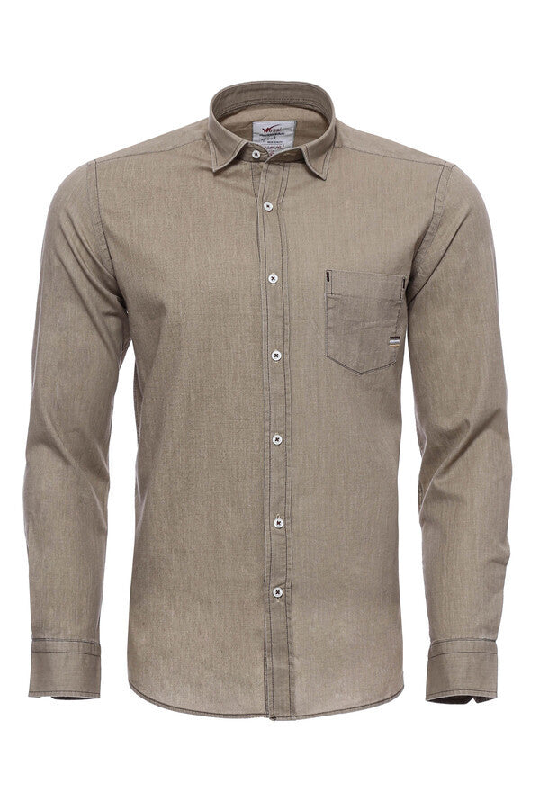 WSS Cotton Long Sleeves Beige Men Shirt  - Chernivtsi