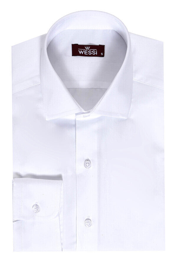 WSS Cotton Satin Plain Slim Fit White Men Shirt  - El Paso de Robles