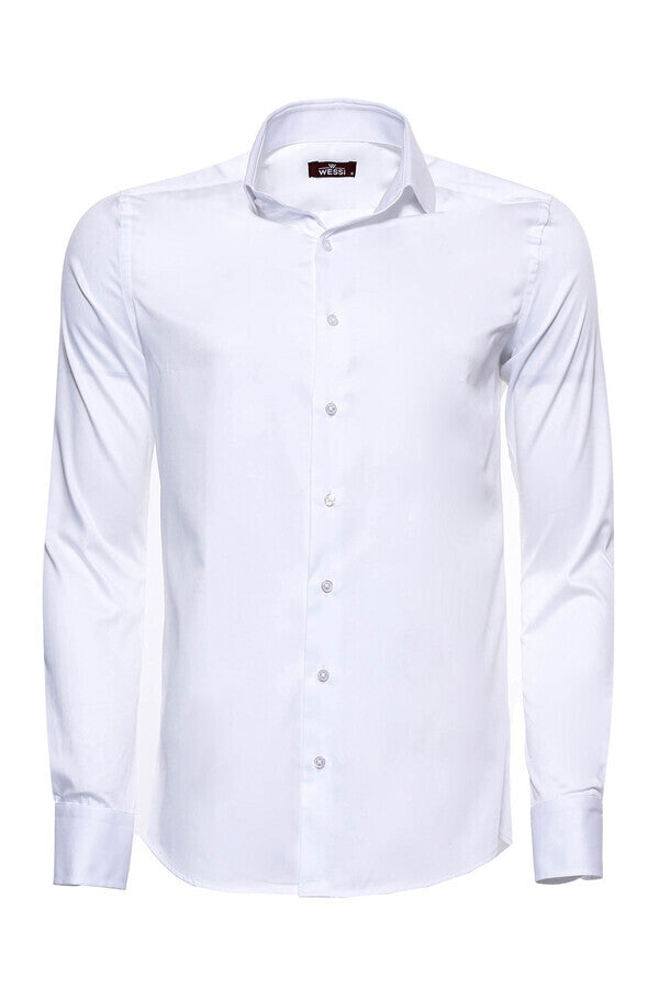 WSS Cotton Satin Plain Slim Fit White Men Shirt  - El Paso de Robles