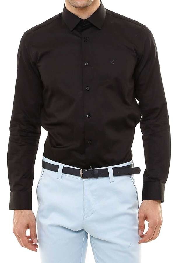 WSS Cotton Satin Slim Fit Black Men Shirt  - Blanes
