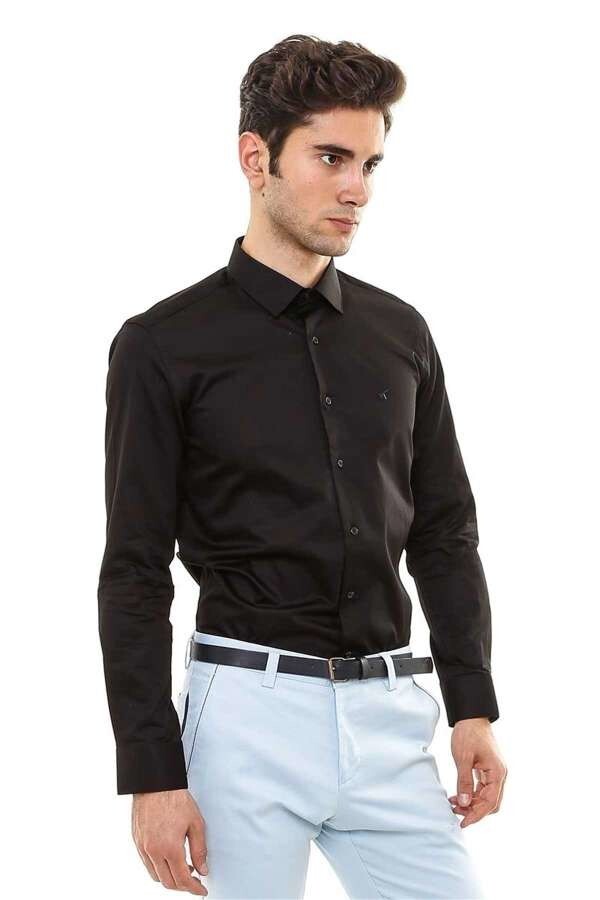 WSS Cotton Satin Slim Fit Black Men Shirt  - Blanes