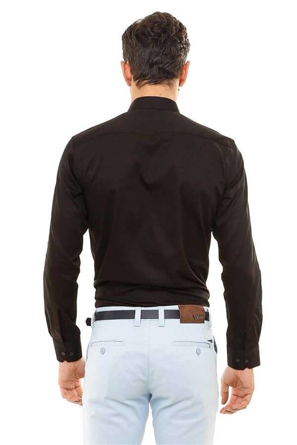 WSS Cotton Satin Slim Fit Black Men Shirt  - Blanes