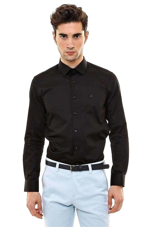 WSS Cotton Satin Slim Fit Black Men Shirt  - Blanes