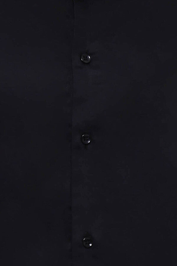 WSS Cotton Satin Slim Fit Black Men Shirt  - Blanes