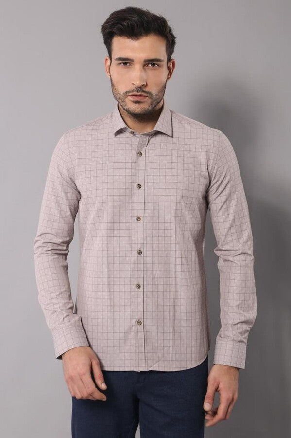 WSS Patterned Slim Fit Beige Shirt  - Summerville