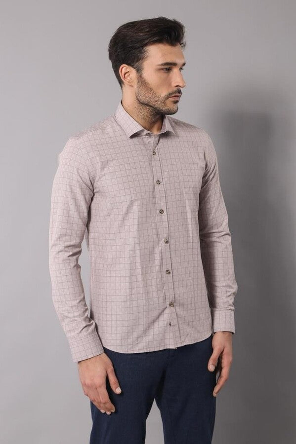 WSS Patterned Slim Fit Beige Shirt  - Summerville