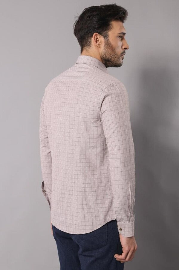WSS Patterned Slim Fit Beige Shirt  - Summerville