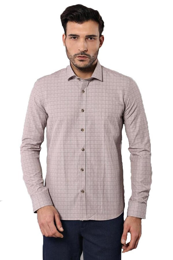 WSS Patterned Slim Fit Beige Shirt  - Summerville