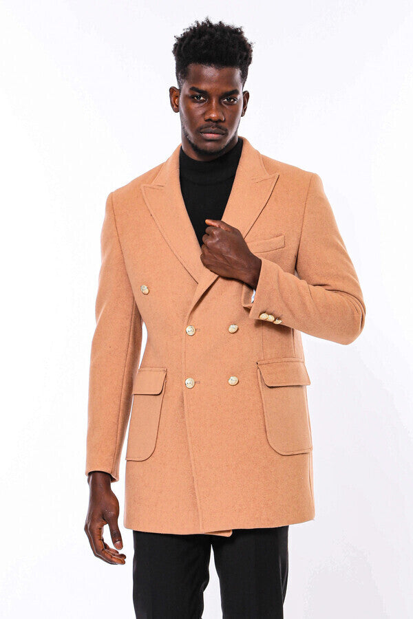 WSS Cream Metal Buttoned Double Breasted Long Coat  - Lakewood Ranch