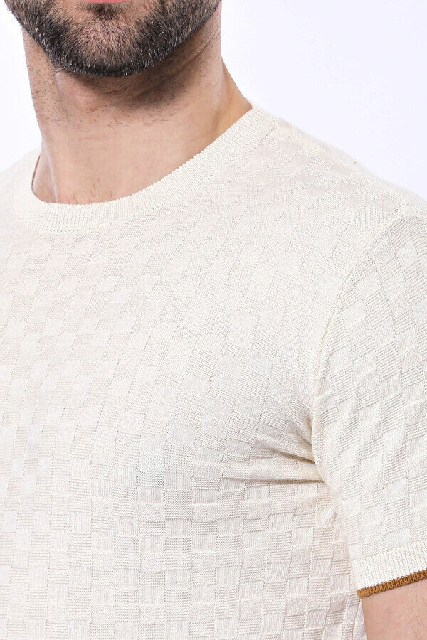 WSS Cream Patterned Tricot Knitted T-Shirt  - Vitrolles