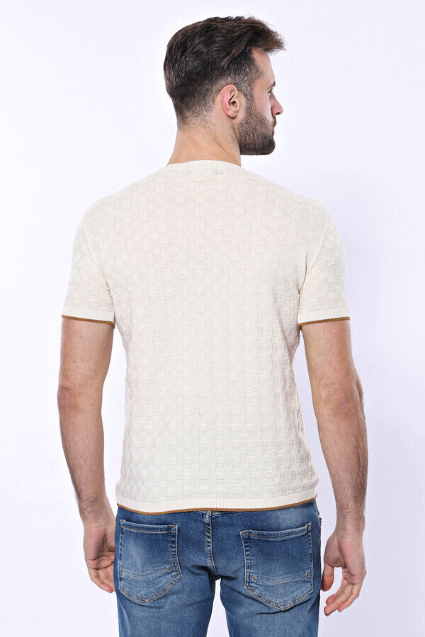 WSS Cream Patterned Tricot Knitted T-Shirt  - Vitrolles
