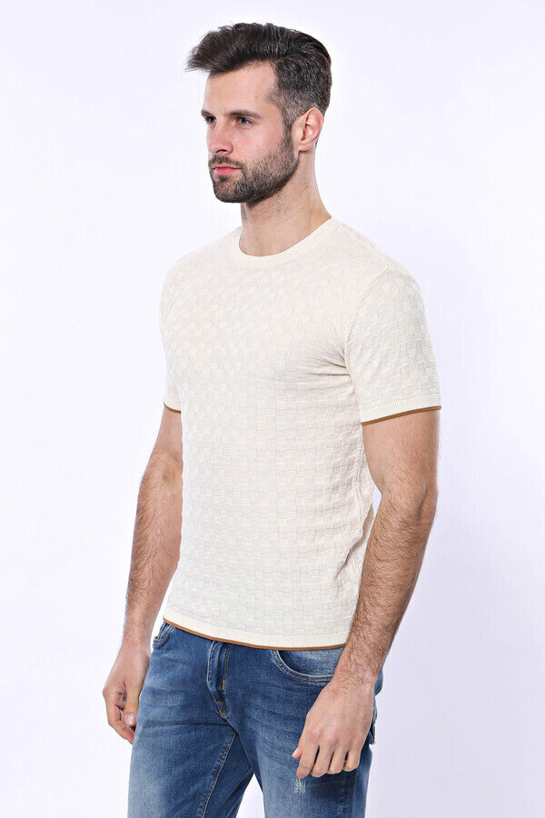WSS Cream Patterned Tricot Knitted T-Shirt  - Vitrolles