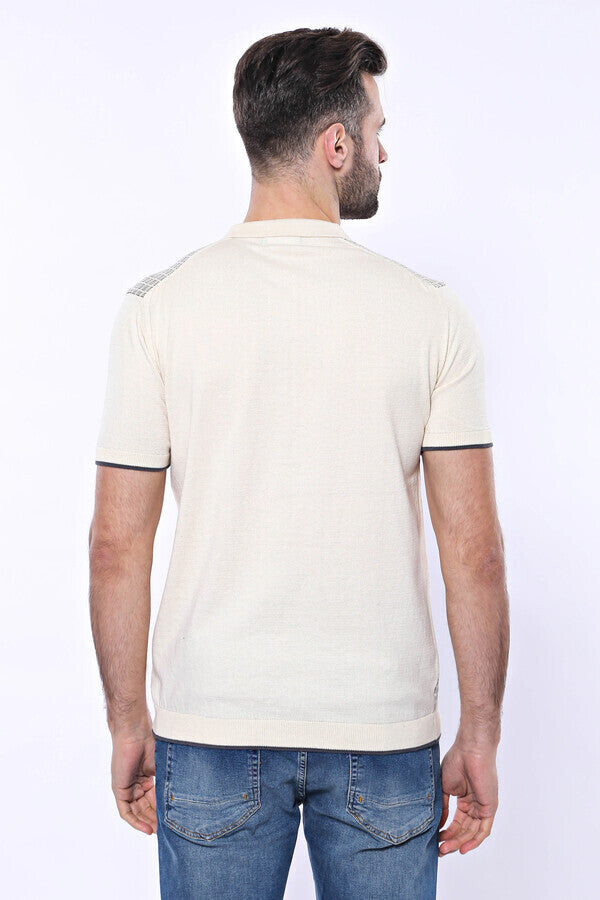 WSS Cream Plaid Zippered Polo Knitted T-Shirt  - Denver