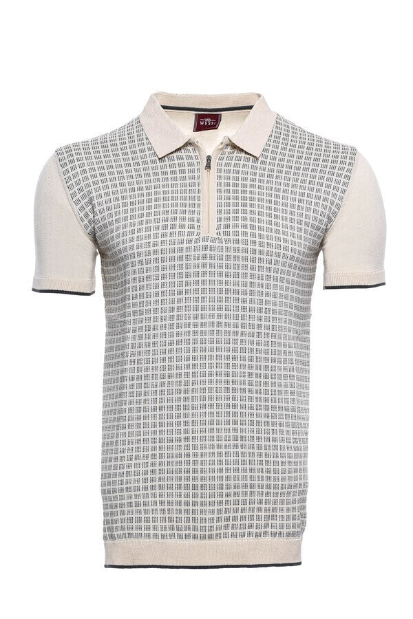 WSS Cream Plaid Zippered Polo Knitted T-Shirt  - Denver