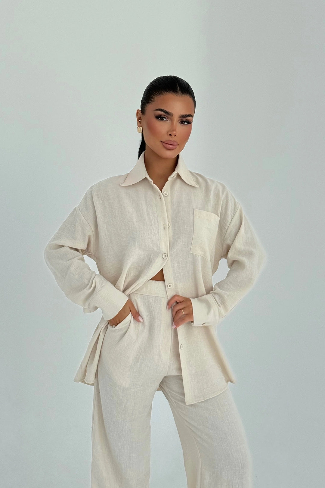 EYY Women Krem Cep Detaylı Pantolon Takımı - Chystiakove