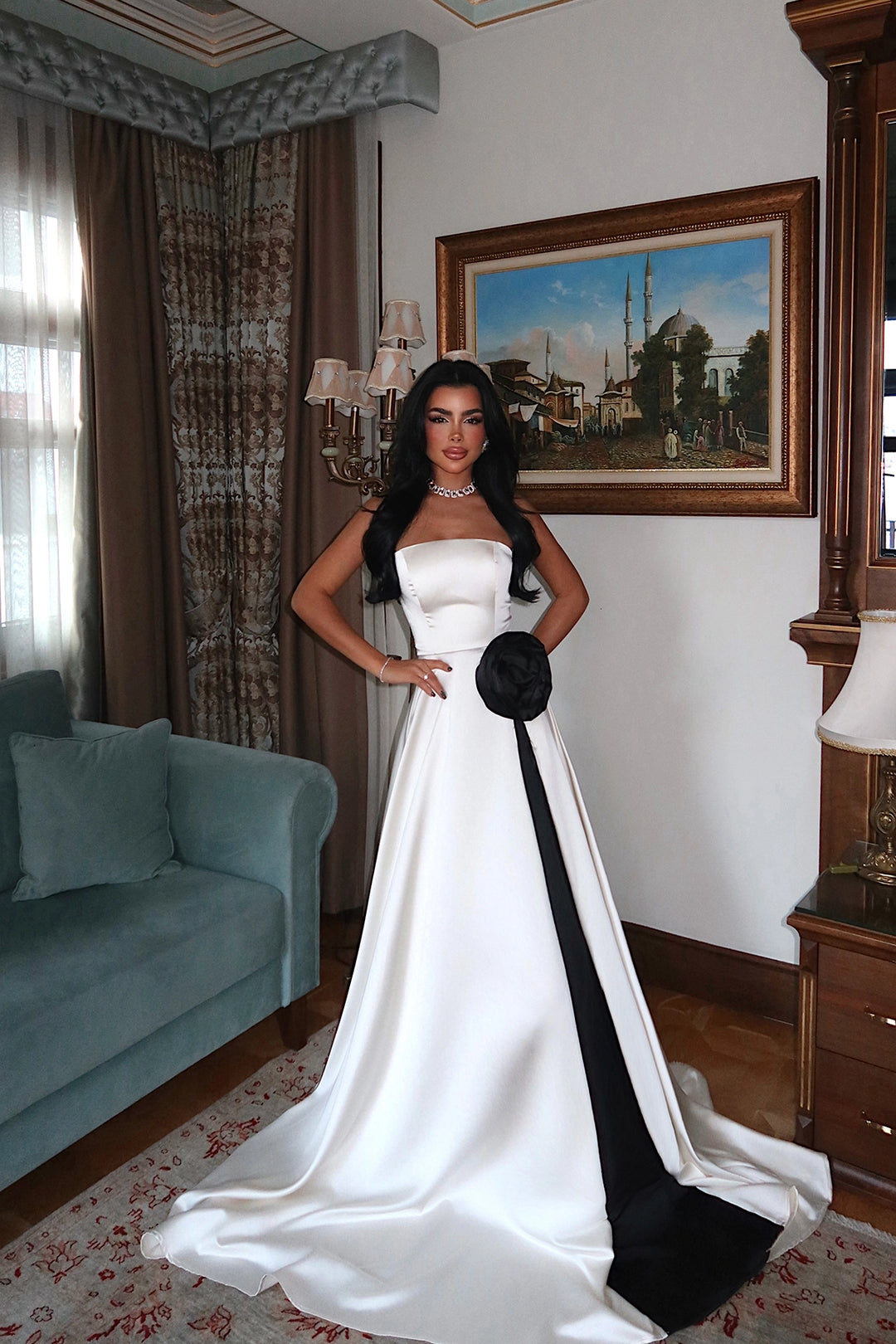 EYY Women Cream Roseline Evening Dress with Rose Detail and Slit - Parkland