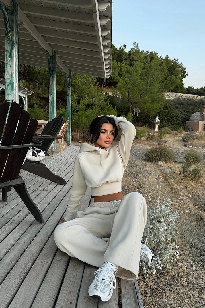 EYY Women Cream Scarf Hooded Tracksuit - Roy