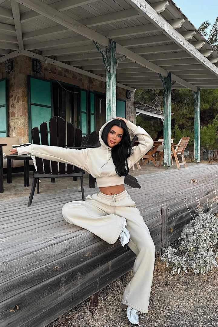 EYY Women Cream Scarf Hooded Tracksuit - Roy