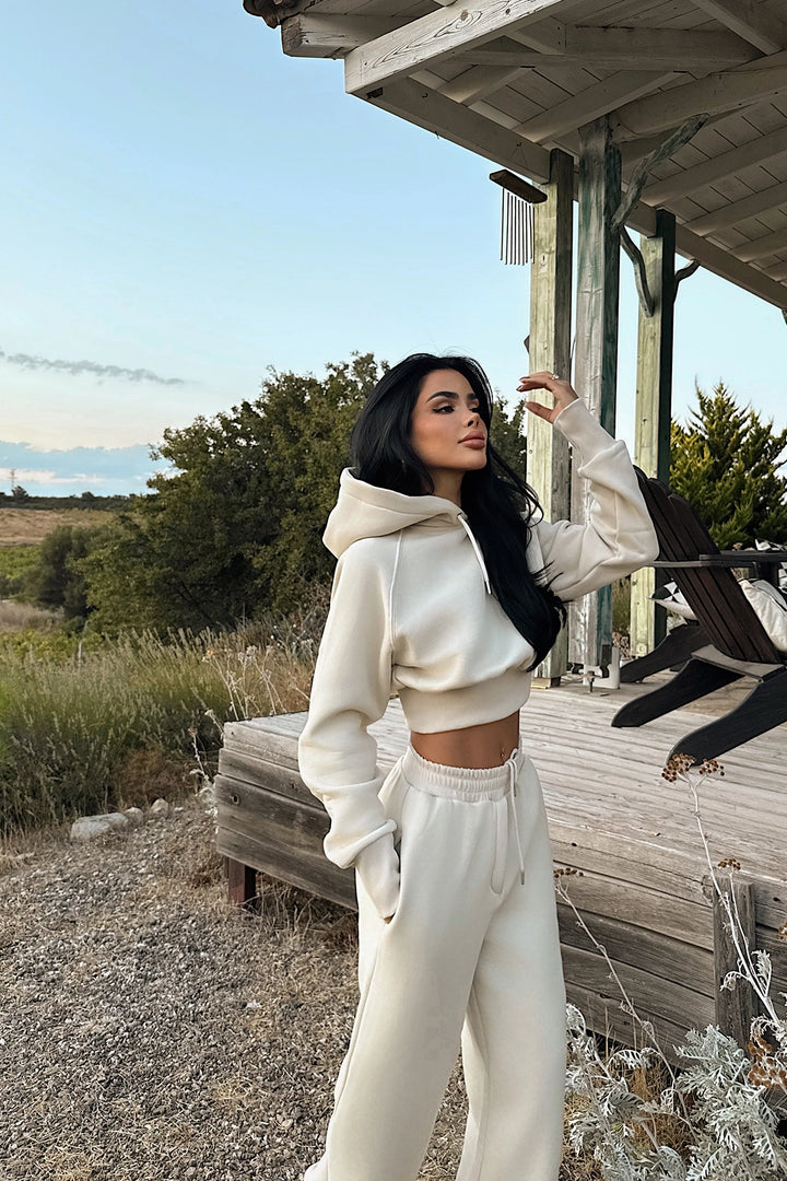 EYY Women Cream Scarf Hooded Tracksuit - Roy