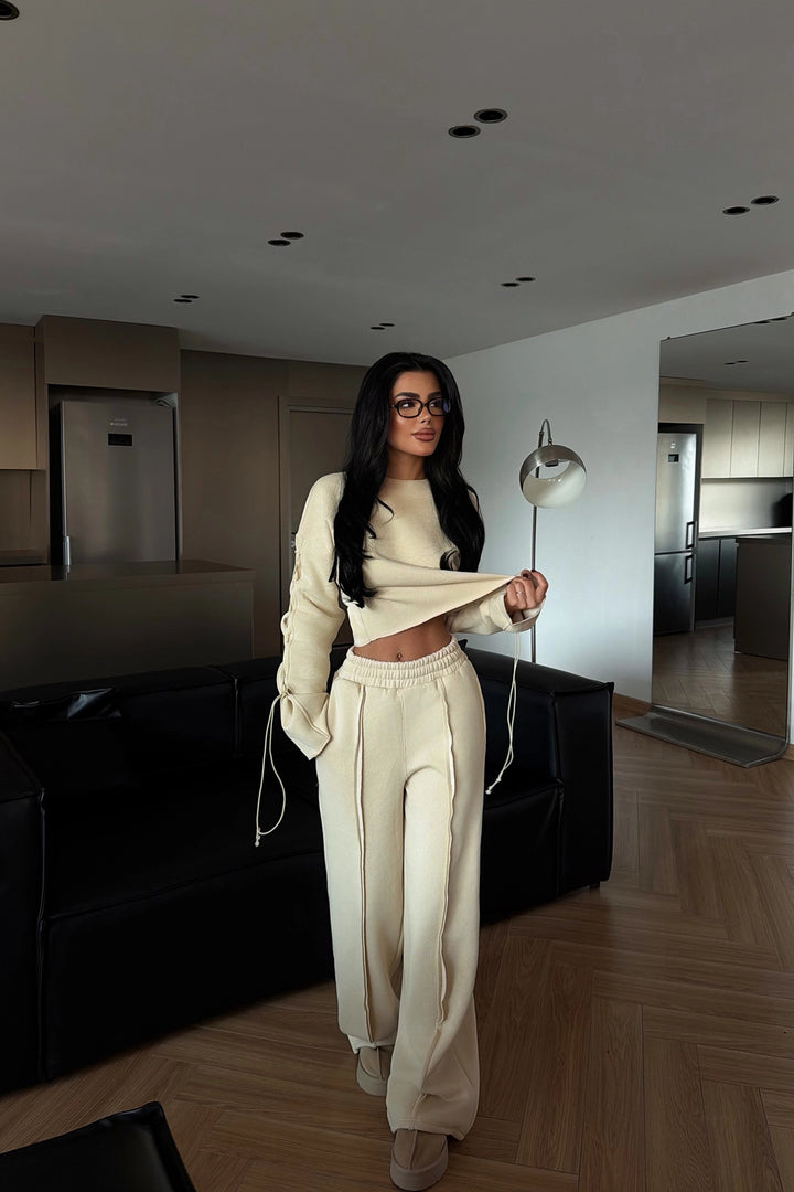 EYY Women Cream Sewing Detail Set - Southend