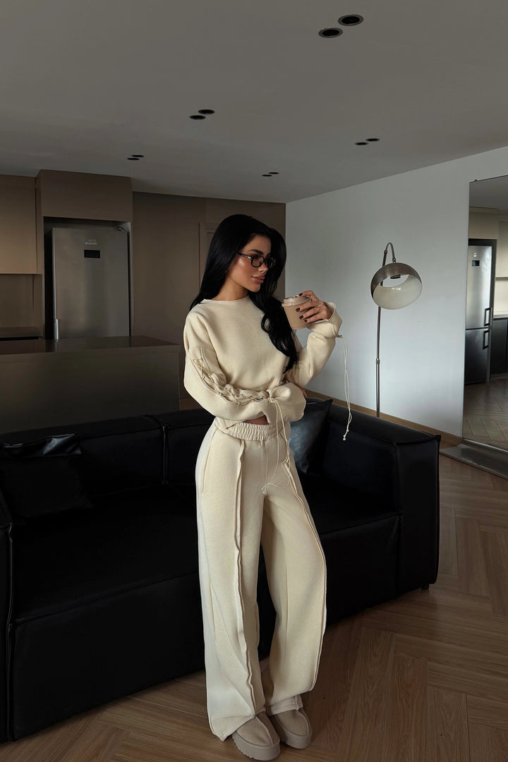 EYY Women Cream Sewing Detail Set - Southend