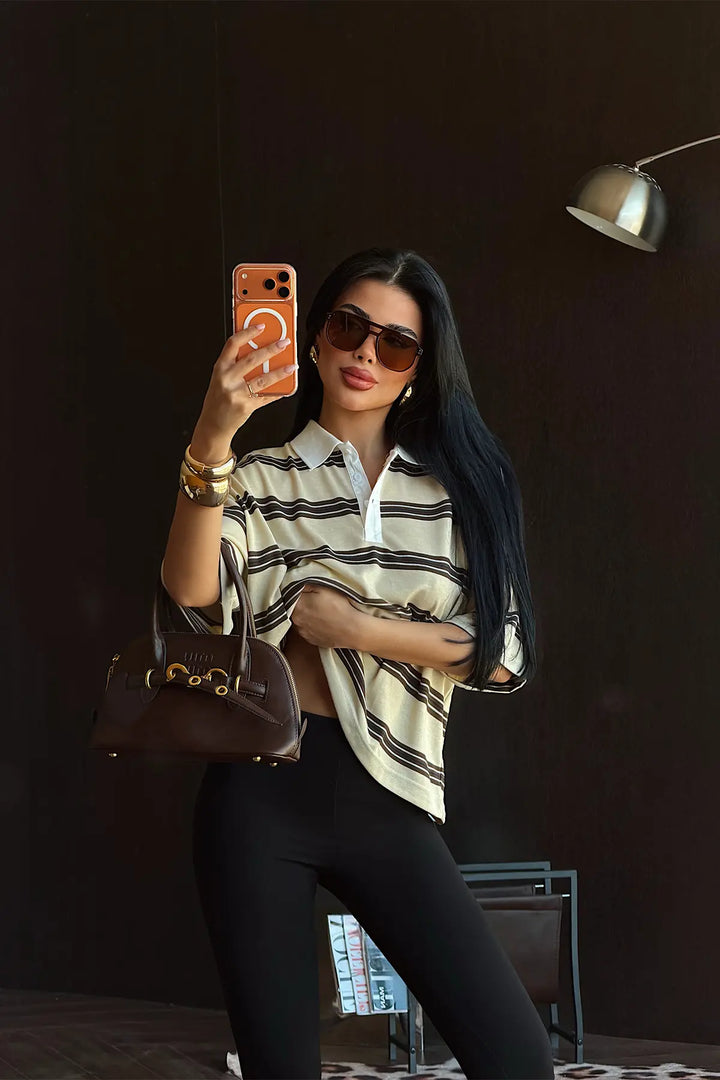 EYY Women Cream Striped T-Shirt - Antibes