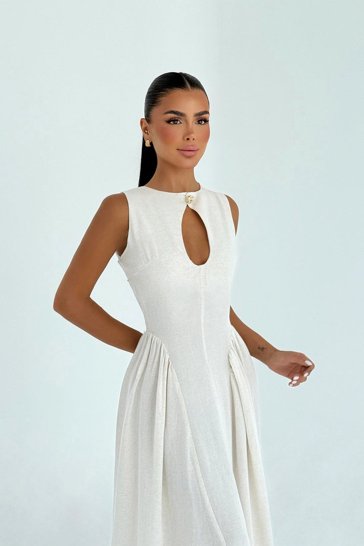 EYY Women Cream Cecily Linen Long Dress - Tallaght