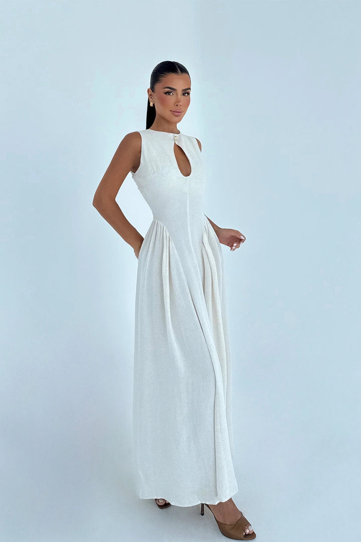 EYY Women Cream Cecily Linen Long Dress - Tallaght