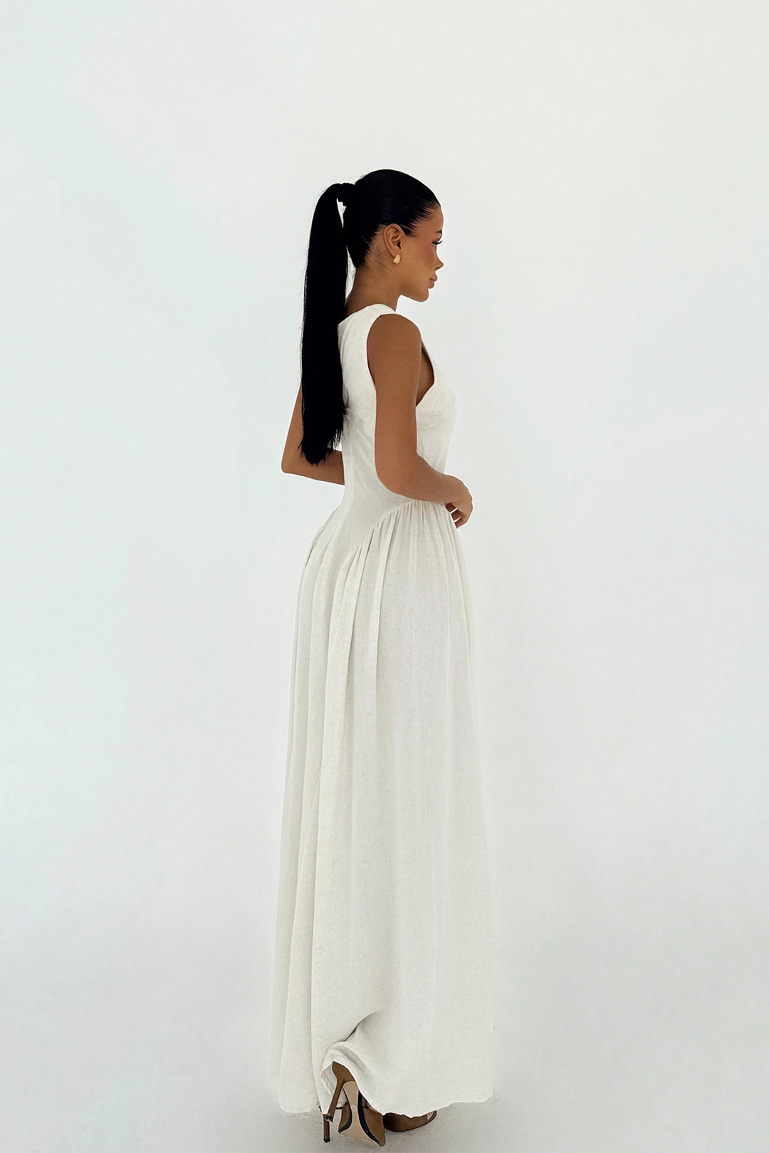 EYY Women Cream Cecily Linen Long Dress - Tallaght