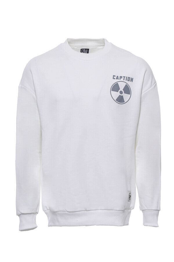 WSS Crew Neck Both Side Printed White Sweatshirt  - Singen