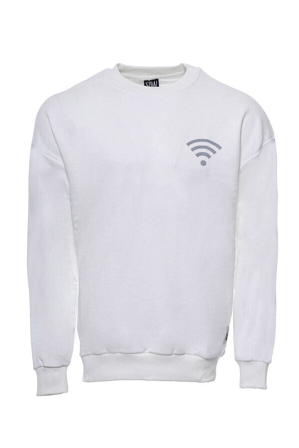 WSS Crew Neck Both Side Printed White Sweatshirt  - Singen