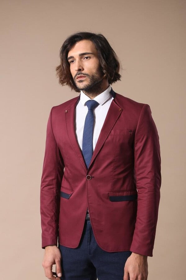 WSS Crew Neck Burgundy Men Blazer  - Rowlett