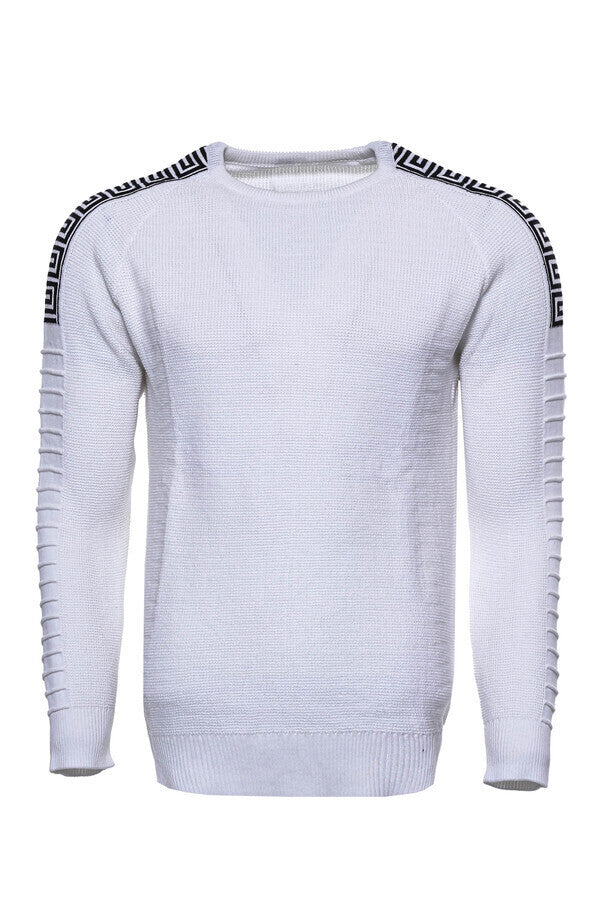 WSS Crew Neck Knitwear Arms Patterned Over White  - Oakville