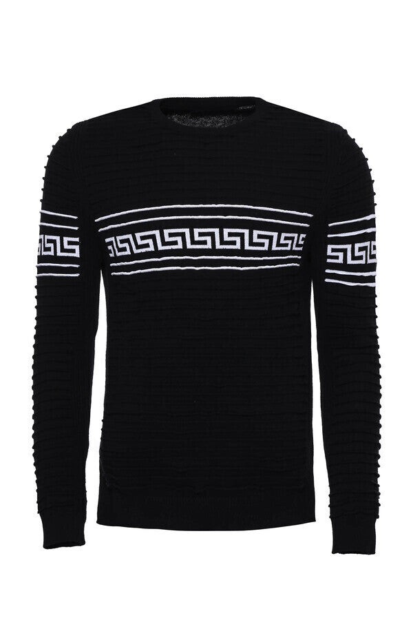 WSS Crew Neck Knitwear Chest Patterned Over Black  - Lugo
