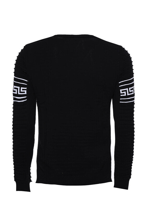 WSS Crew Neck Knitwear Chest Patterned Over Black  - Lugo