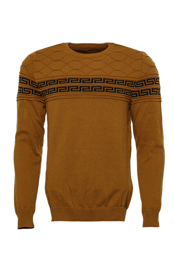 WSS Crew Neck Knitwear Chest Patterned Over Camel  - Gent