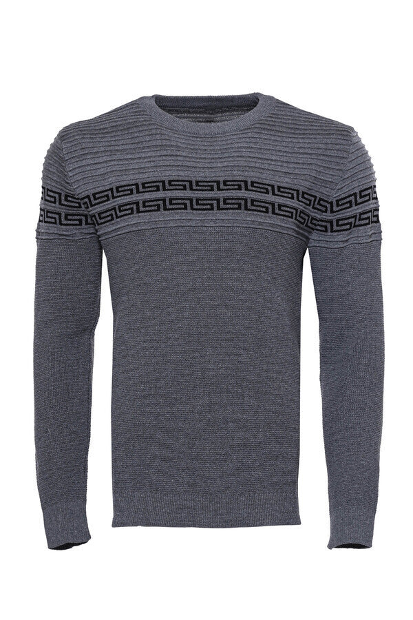 WSS Crew Neck Knitwear Chest Patterned Over Grey  - Tamarac