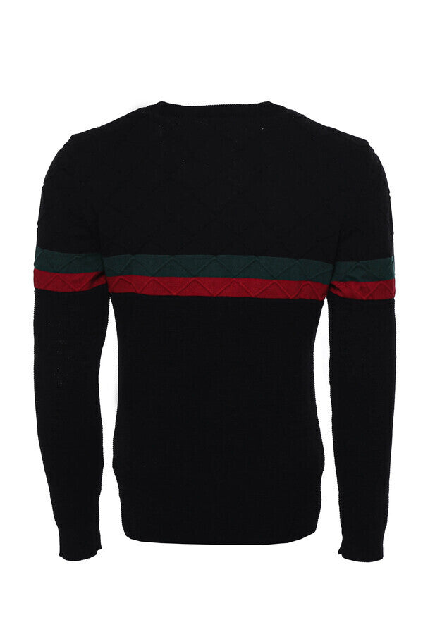 WSS Crew Neck Knitwear Chest Striped Over Black  - Lokeren