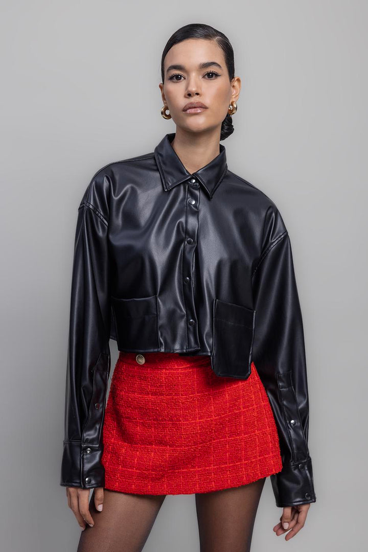 BSL Women Faux Leather Crop Shirt - Pueblo West