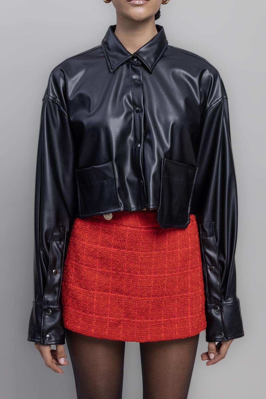 BSL Women Faux Leather Crop Shirt - Pueblo West