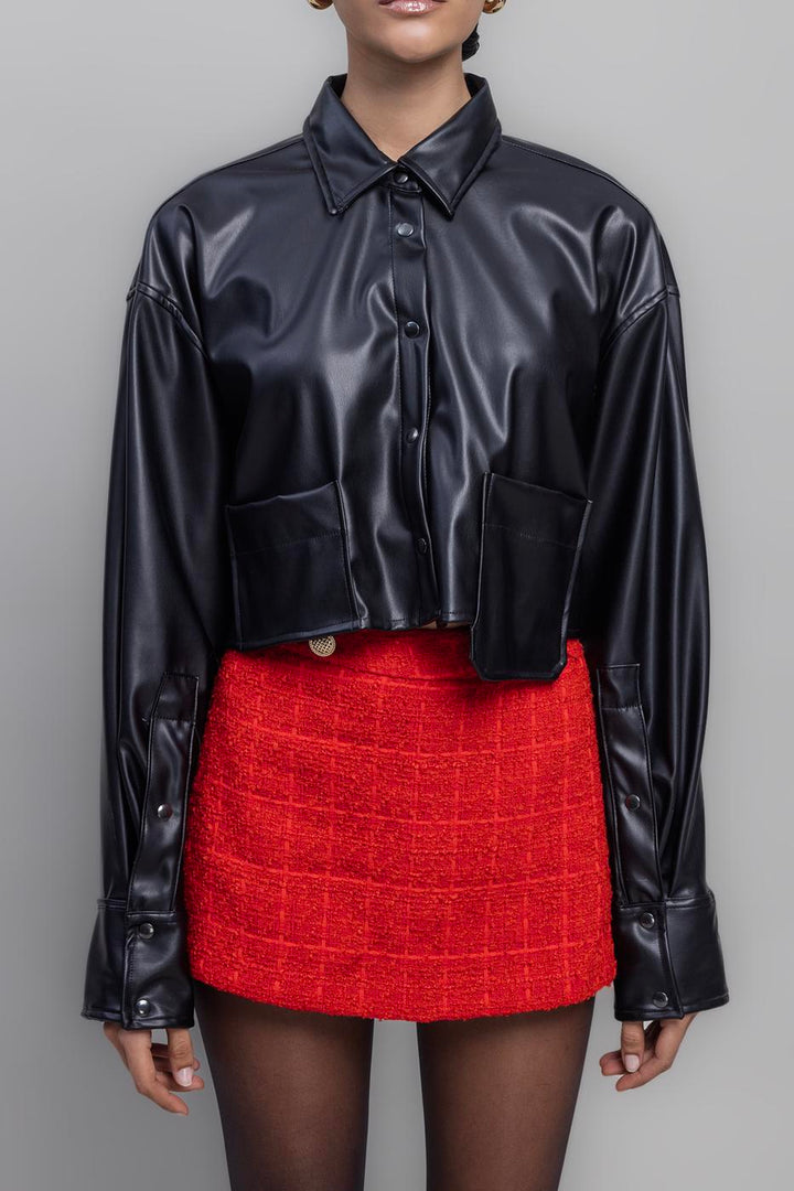 BSL Women Faux Leather Crop Shirt - Pueblo West