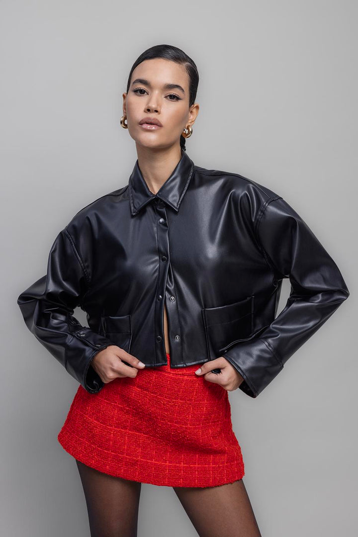 BSL Women Faux Leather Crop Shirt - Pueblo West