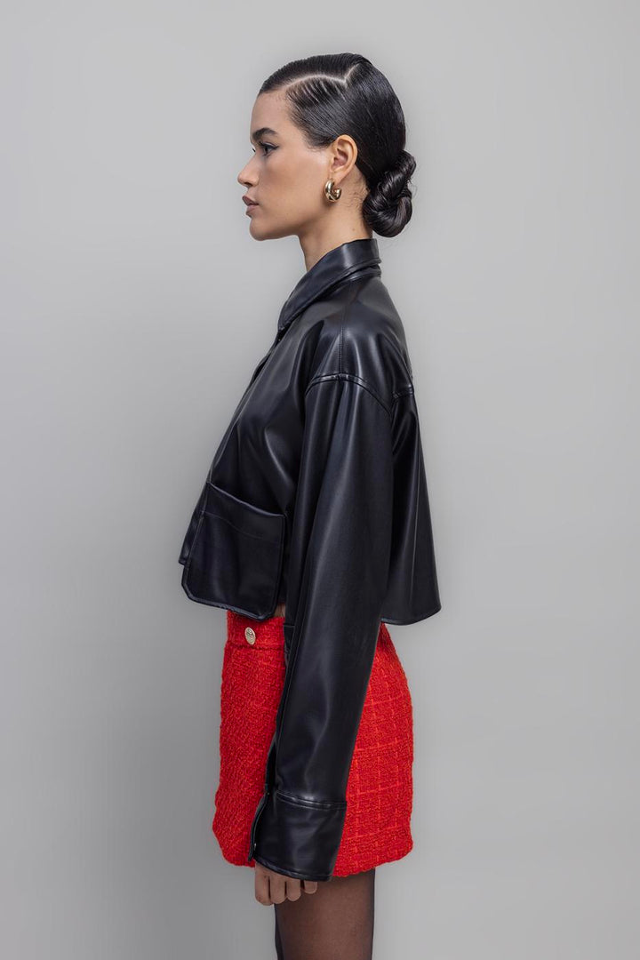 BSL Women Faux Leather Crop Shirt - Pueblo West