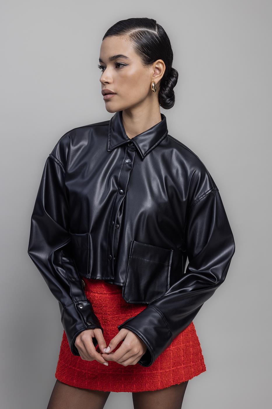 BSL Women Faux Leather Crop Shirt - Pueblo West