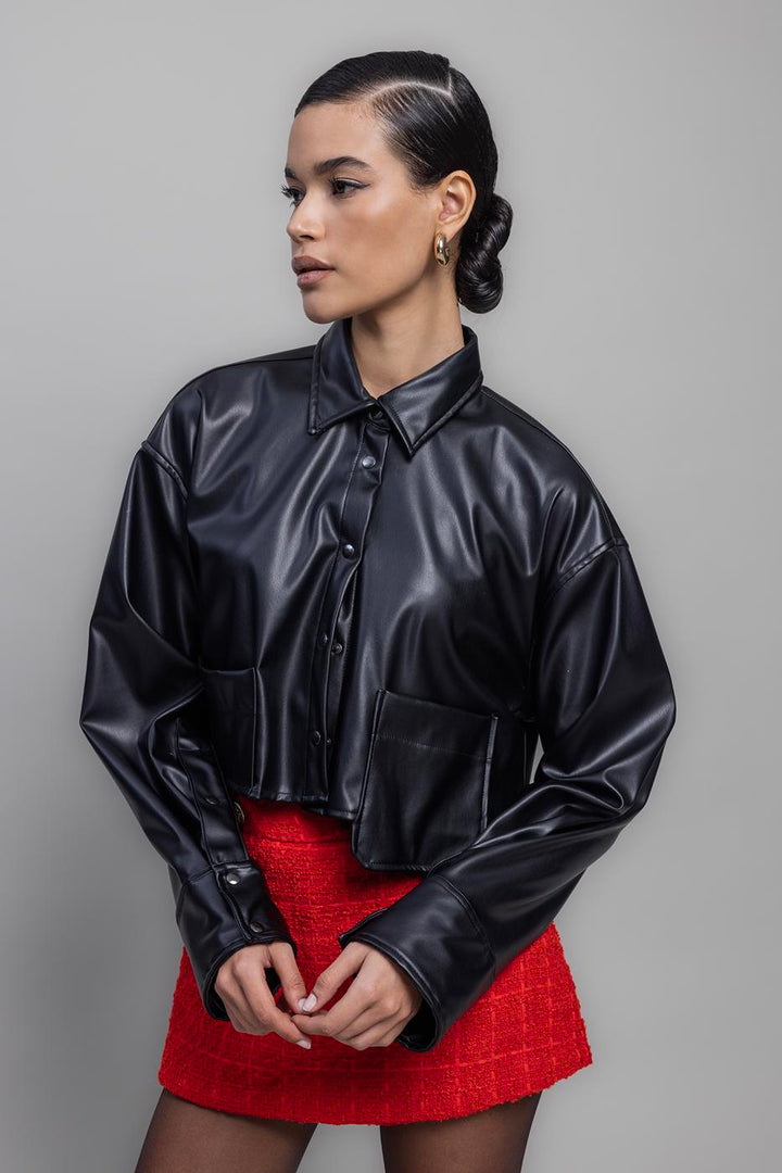 BSL Women Faux Leather Crop Shirt - Pueblo West
