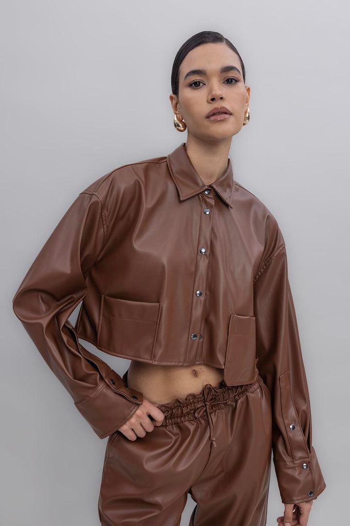BSL Women Faux Leather Crop Shirt - Bloomington