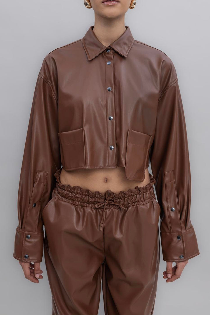 BSL Women Faux Leather Crop Shirt - Bloomington